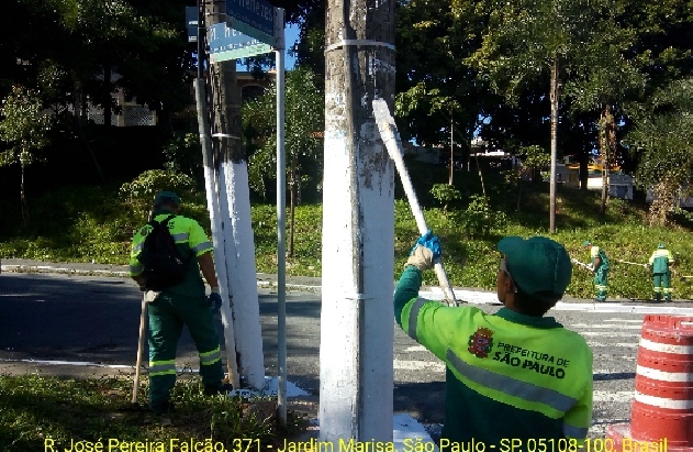 Servidores realizam limpeza e pinturas de guias, postes e sarjetas da Avenida Mutinga 